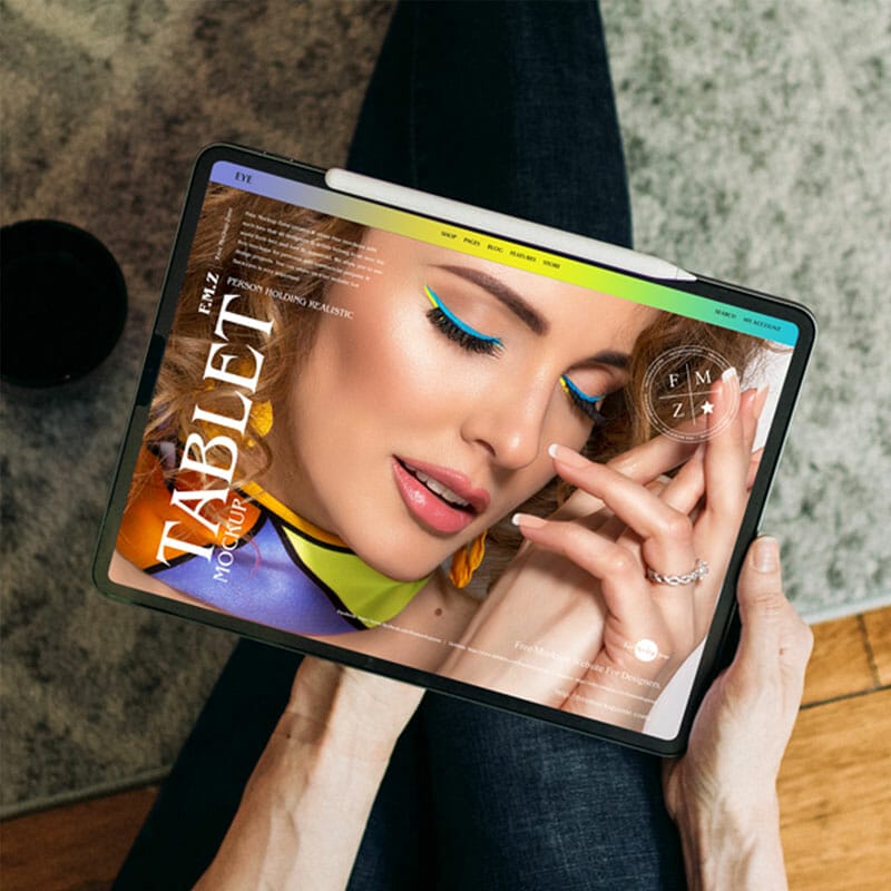 Free Person Holding Realistic Tablet Mockup