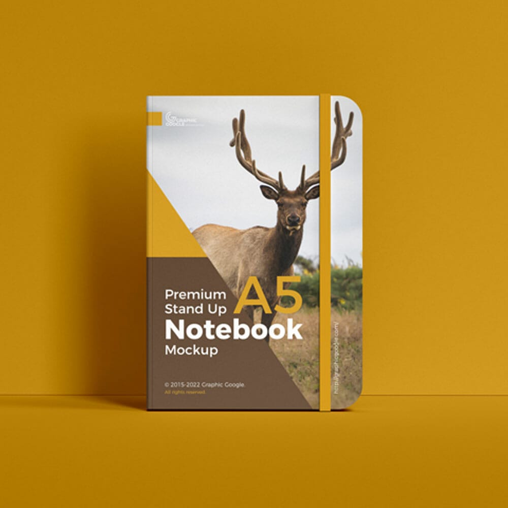 Free Premium Stand Up A5 Notebook Mockup