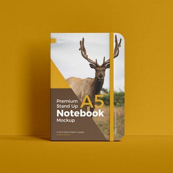 Free Premium Stand Up A5 Notebook Mockup