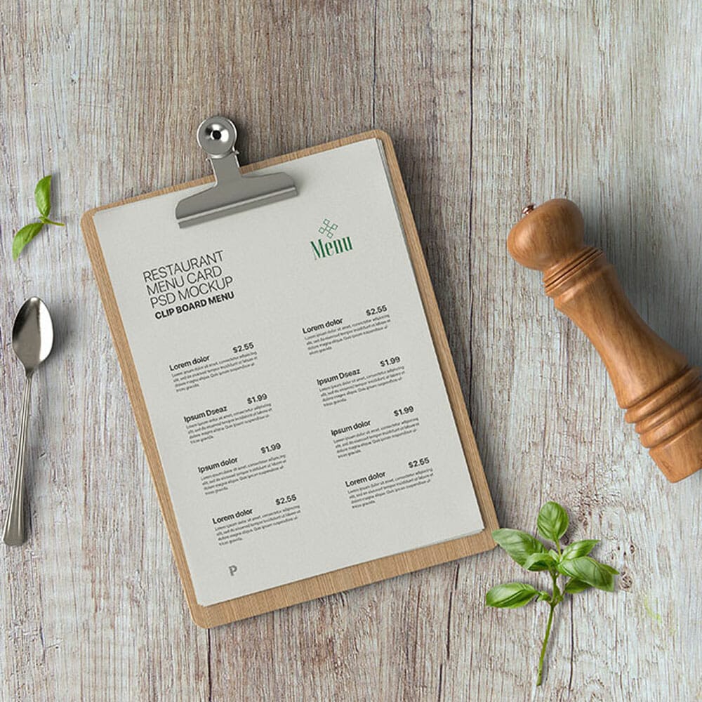 Free Restaurant Menu Card PSD Mockup
