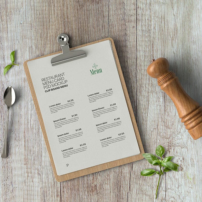 Free Restaurant Menu Card PSD Mockup