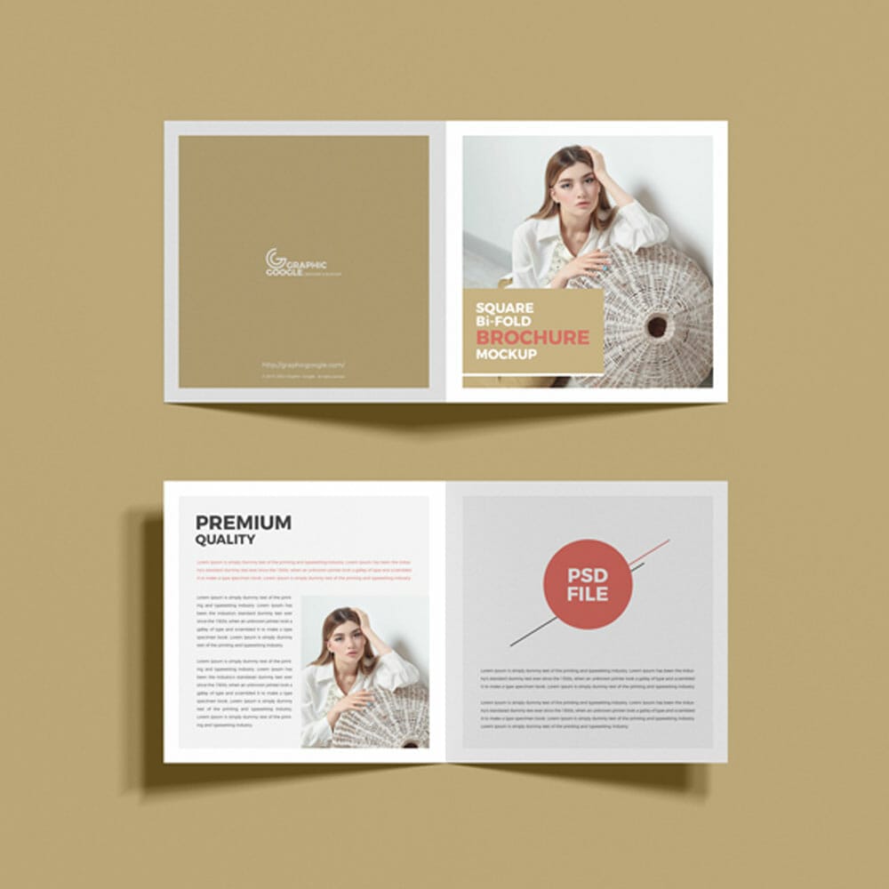 Free Square Bi-Fold Brochure Mockup