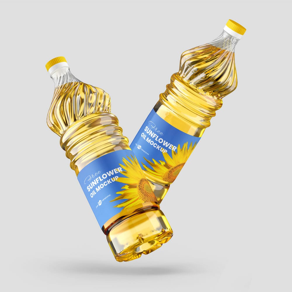 Free Sunflower Oil Bottle Mockup Set