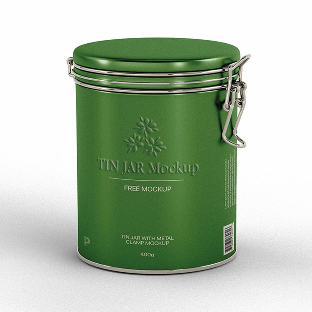Free Tin Jar With Metal Clamp Mockup