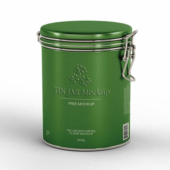 Free Tin Jar With Metal Clamp Mockup