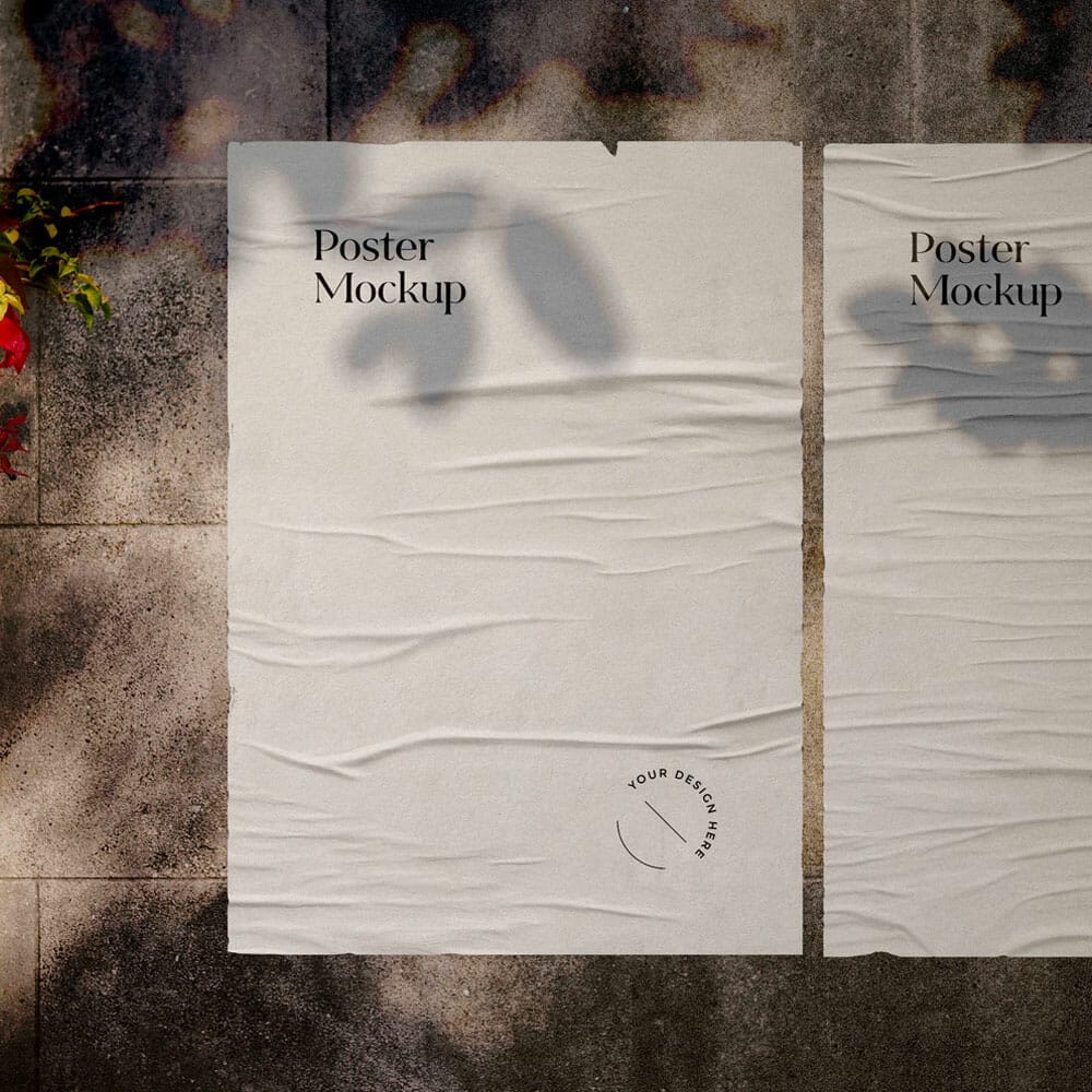 Free Wrinkled Poster Mockup Scene
