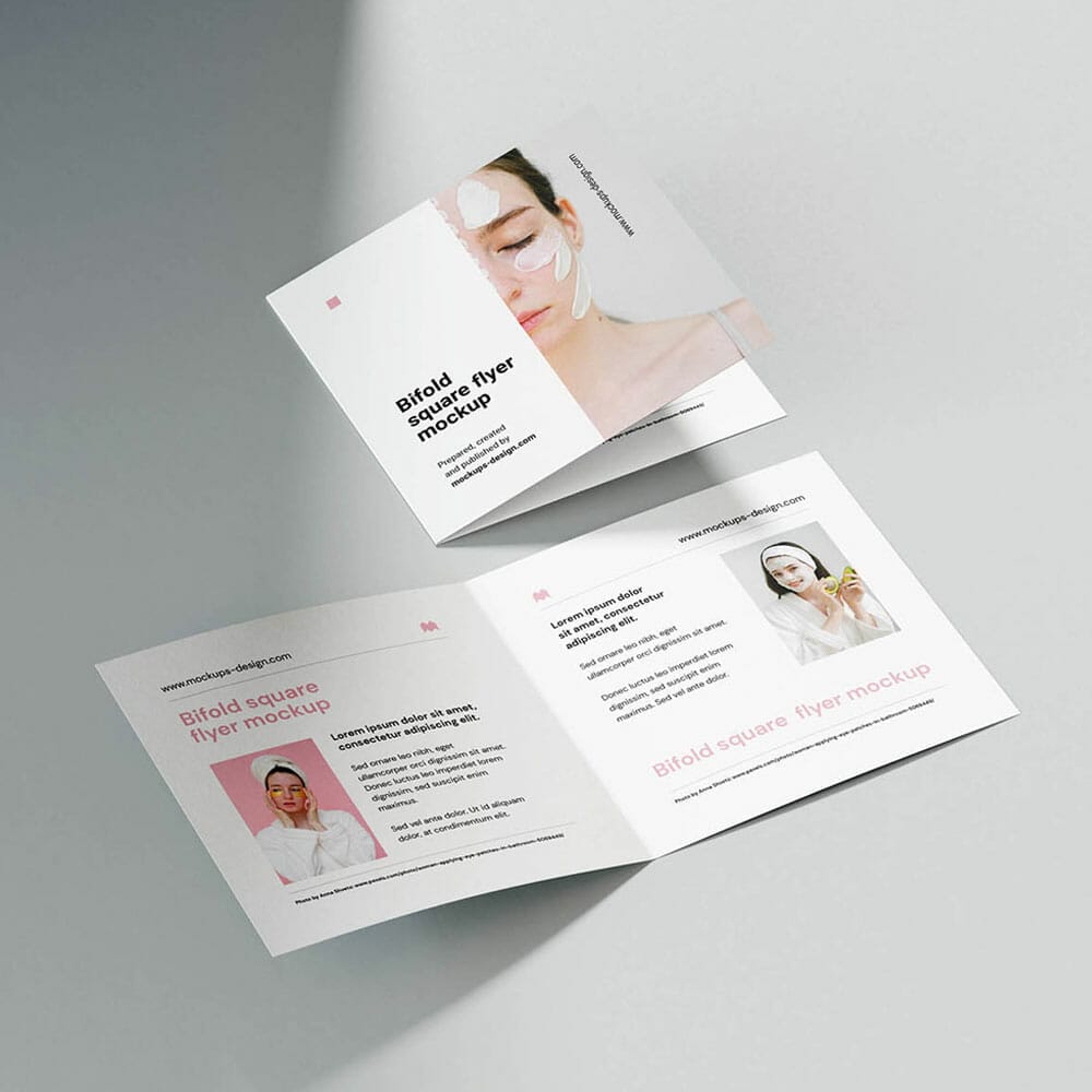 Minimalistic Square Bi Fold Flyer Mockup