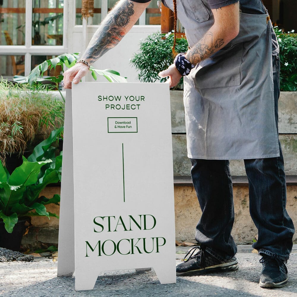 Restaurant Stand With People Mockup