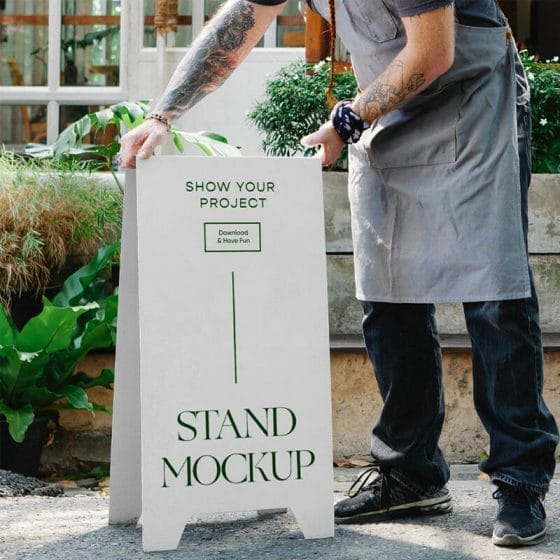 Restaurant Stand With People Mockup