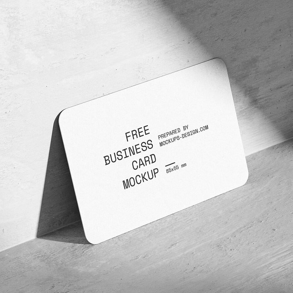 Rounded Business Card On Concrete Mockup
