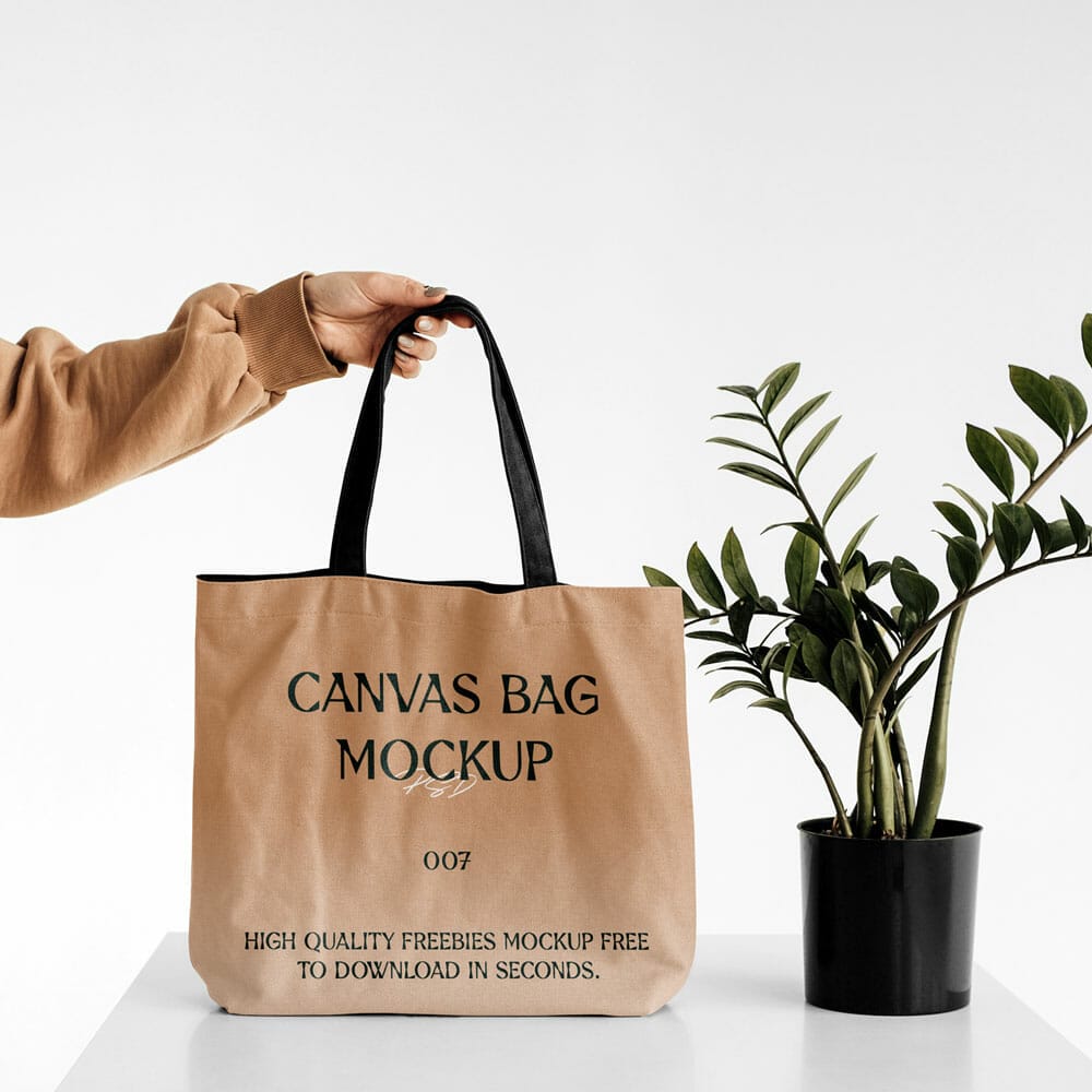 Women Holding Big Canvas Bag Mockup