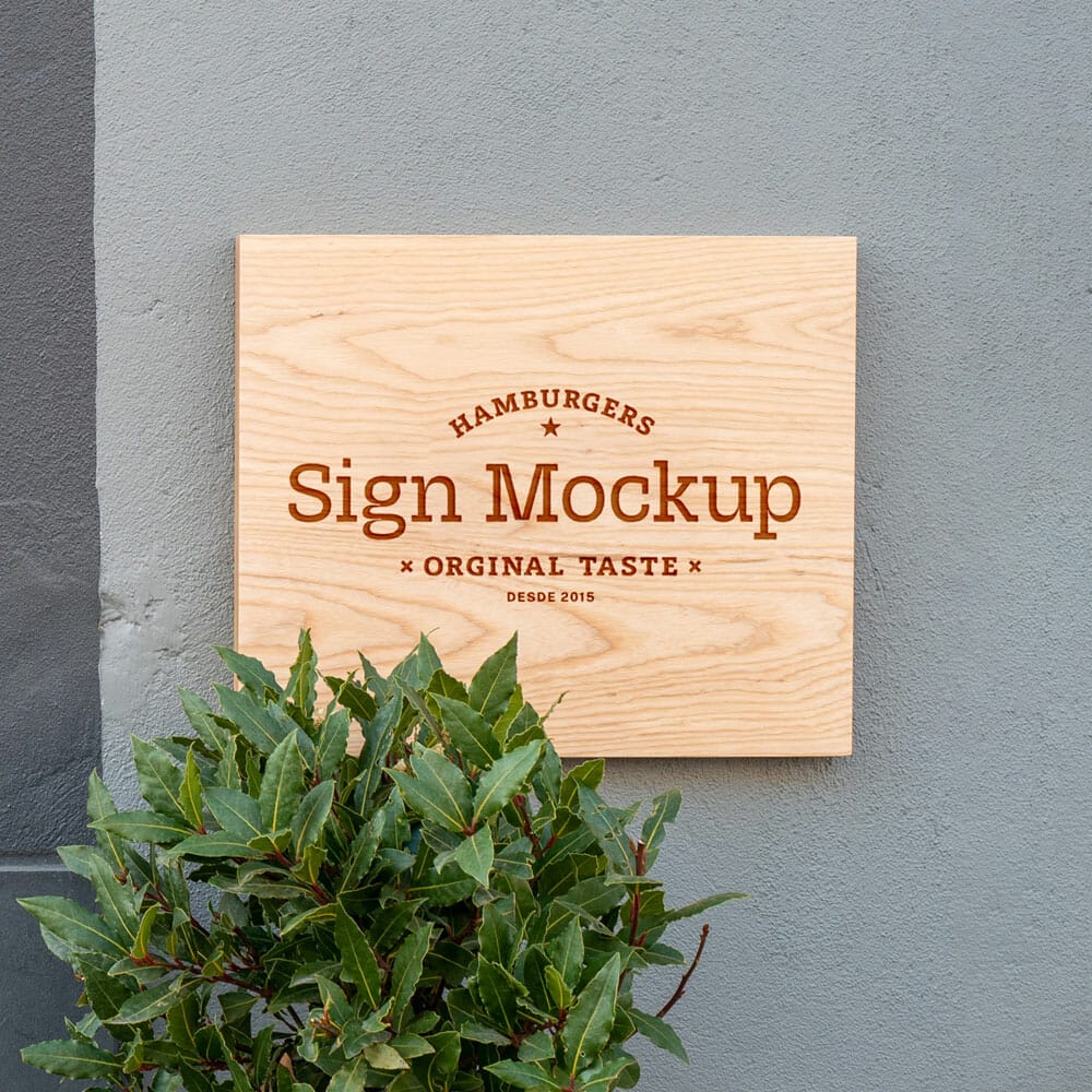 Wood Sign On Wall PSD Mockup