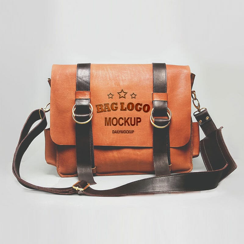 Embossed Logo Mockup On Leather Bag