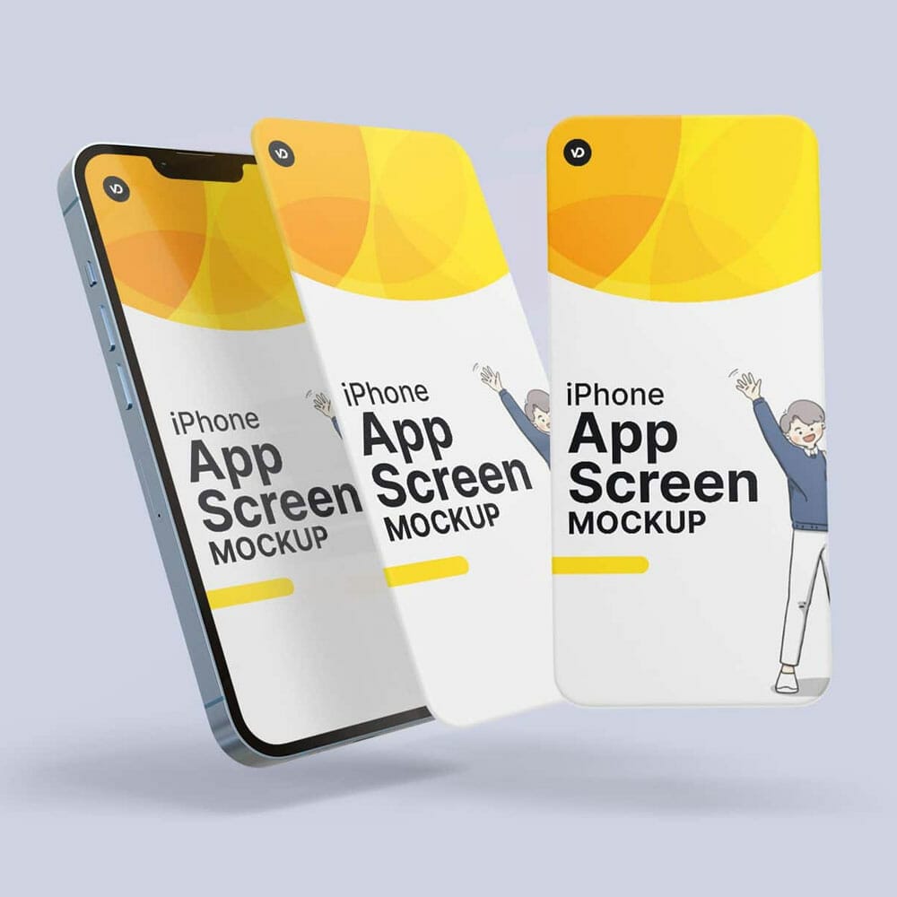 Floating iPhone App Screen Mockups