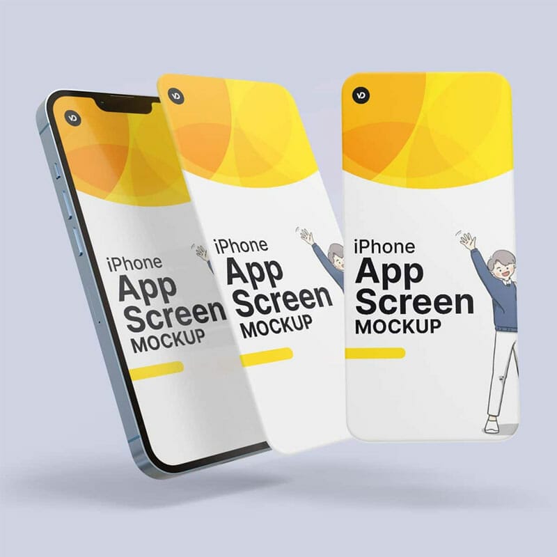 Floating iPhone App Screen Mockups