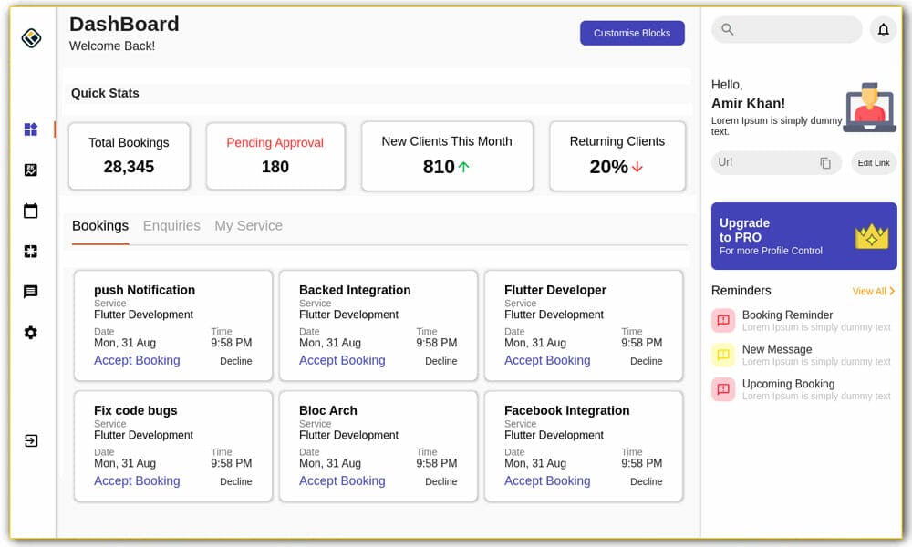 Flutter Booking Management Dashboard