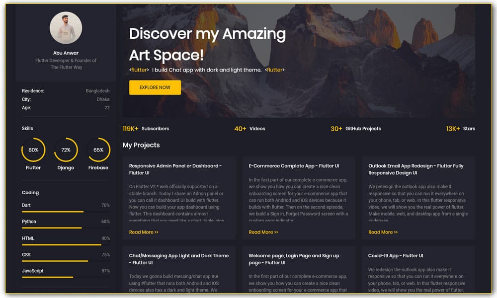 Flutter UI - Responsive And Animated Portfolio Website