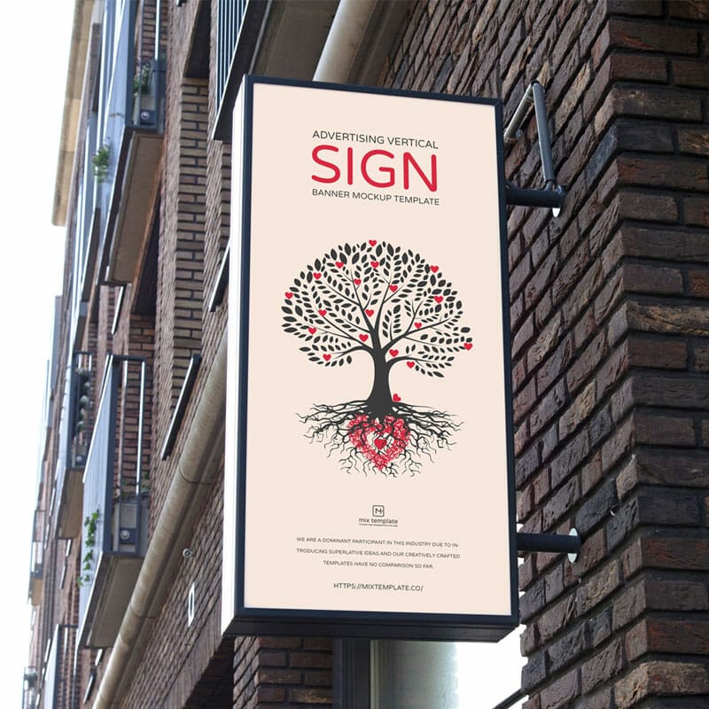 Free Advertising Vertical Sign Banner Mockup Template