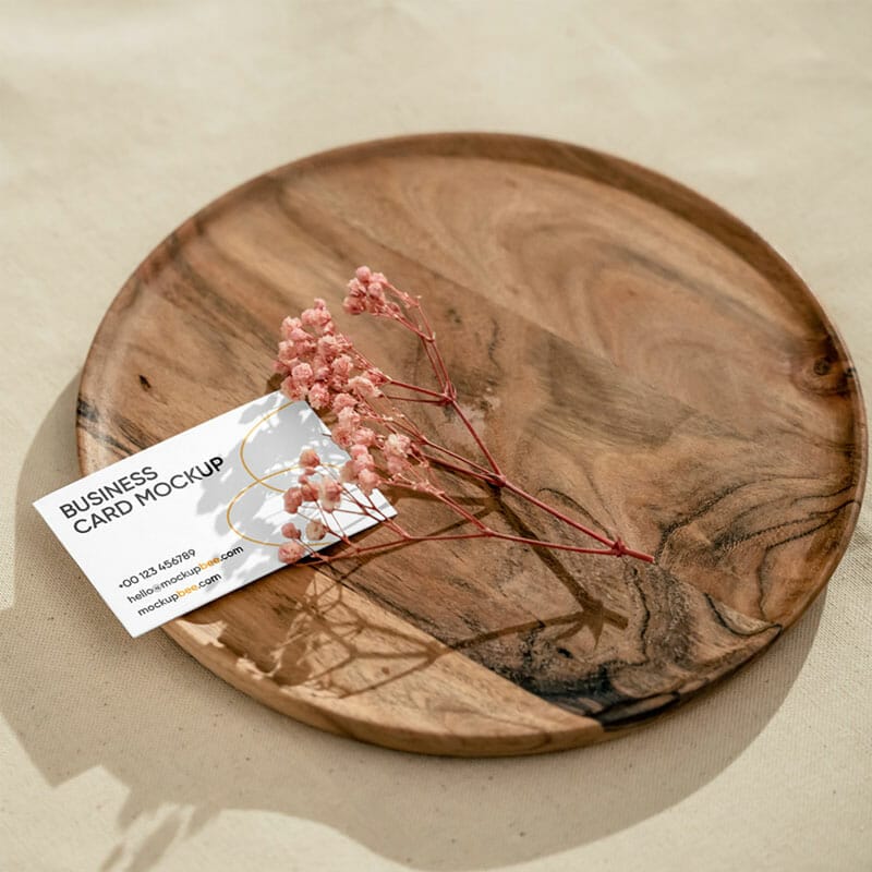 Free Business Card On Round Plate Mockup