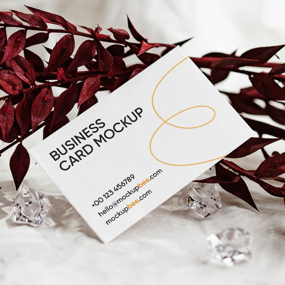 Free Business Card With Leaf Mockup
