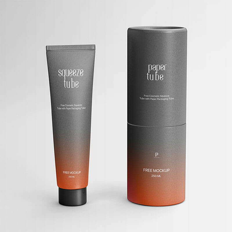 Free Cosmetic Squeeze Tube with Paper Packaging Tube Mockup