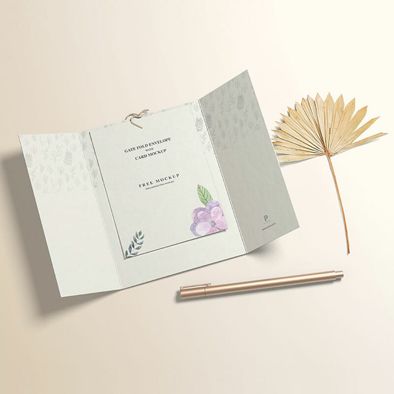 Free Gate Fold Envelope With Card Mockup