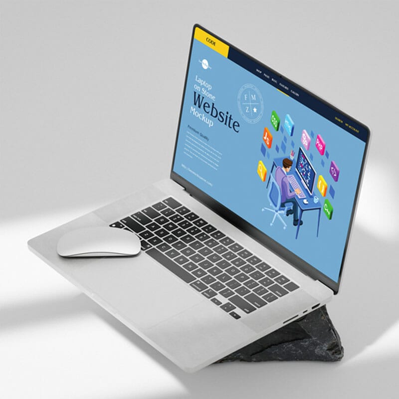 Free Laptop On Stone Website Mockup