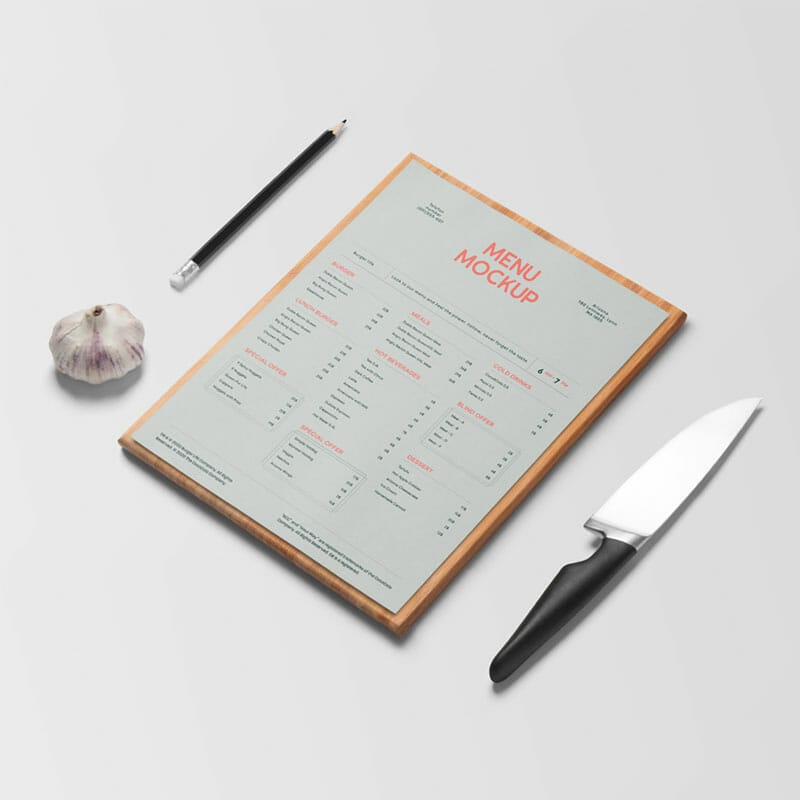 Free Menu With Knife Mockup