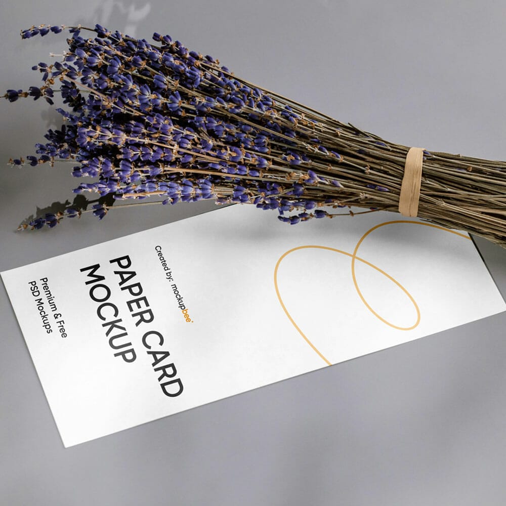 Free Paper Card With Lavender Mockup