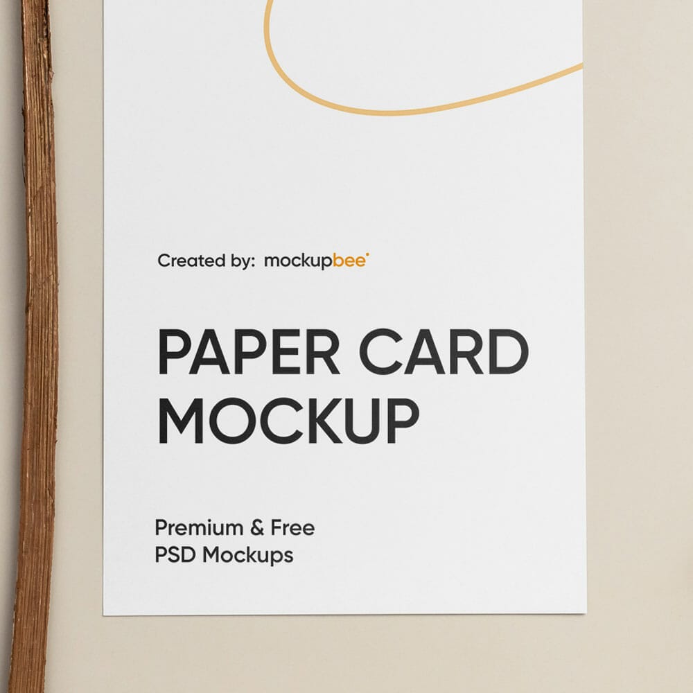 Free Paper Card With Leaf Mockup