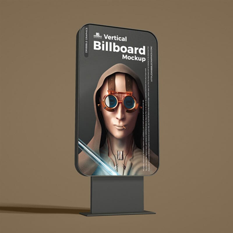 Free Round Corner Vertical Billboard Mockup