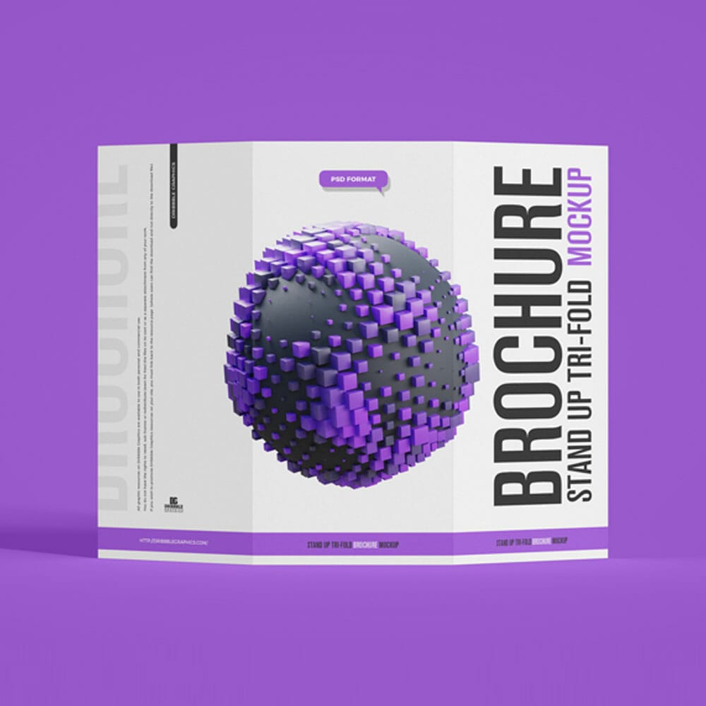 Free Stand Up Tri-Fold Brochure Mockup