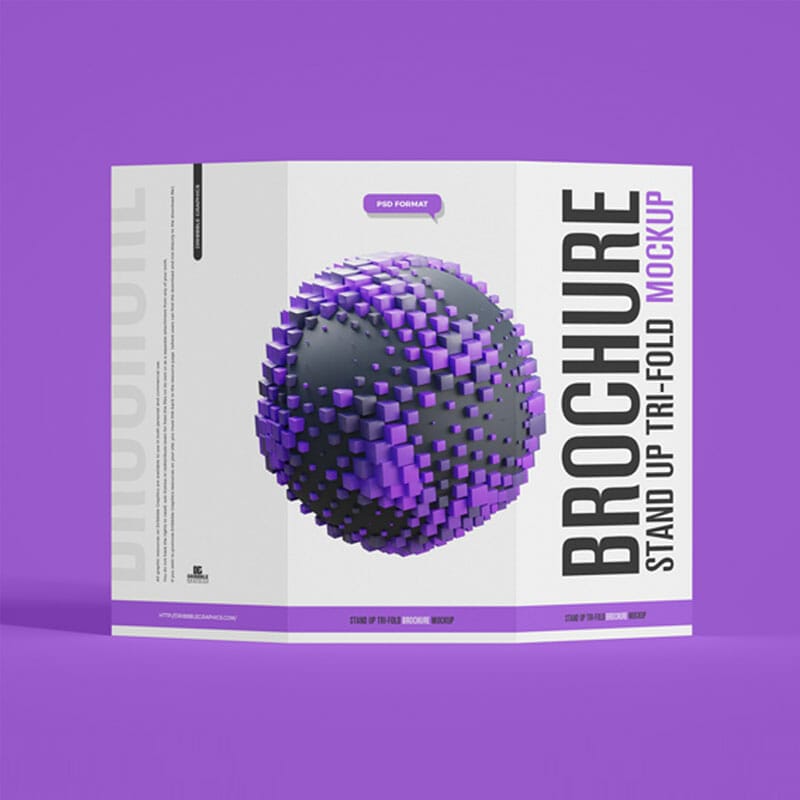 Free Stand Up Tri-Fold Brochure Mockup