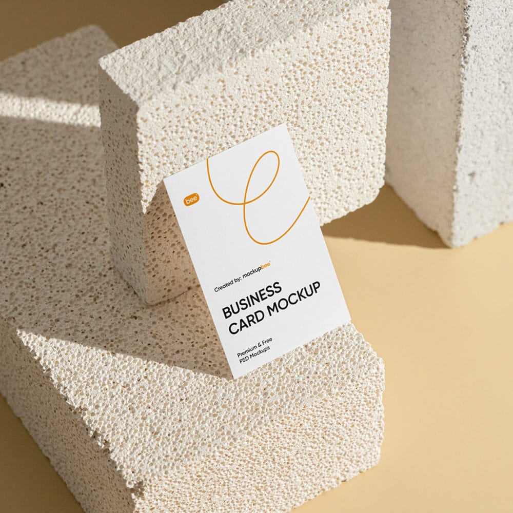 Free Vertical Business Card With Brick Mockup