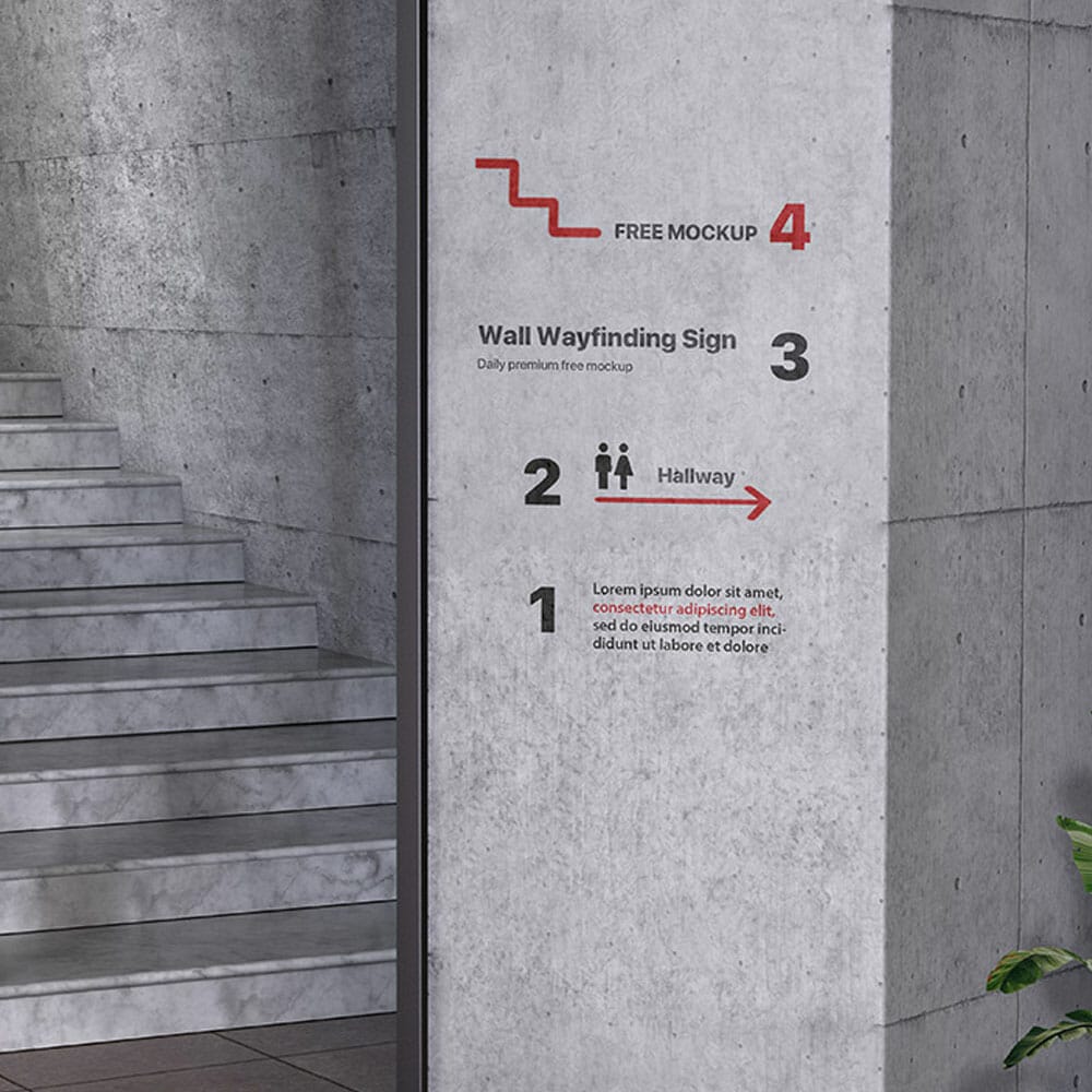 Free Wall Wayfinding Sign Mockup