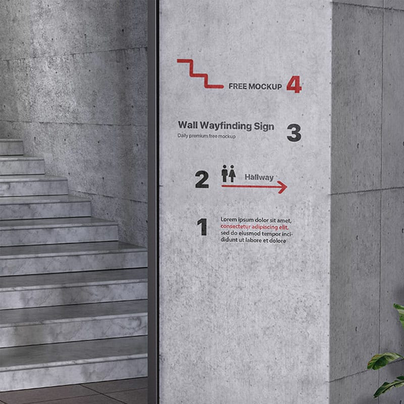 Free Wall Wayfinding Sign Mockup