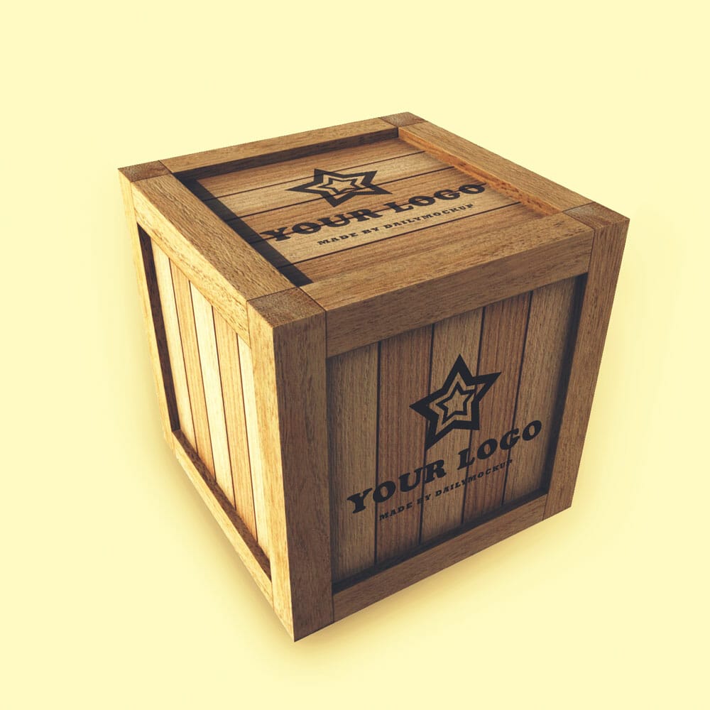 Free Wooden Box Logo Mockup