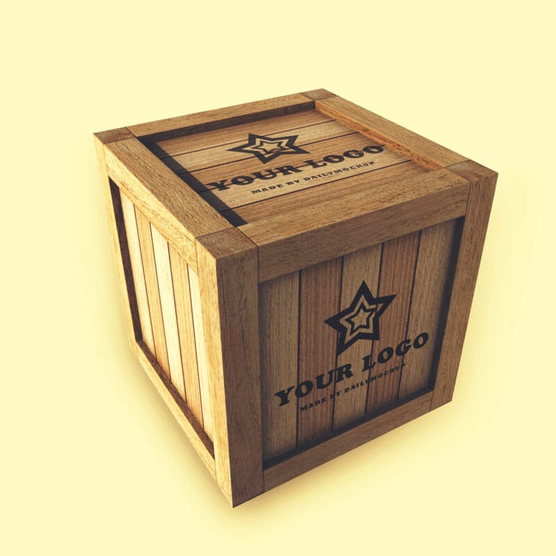 Free Wooden Box Logo Mockup