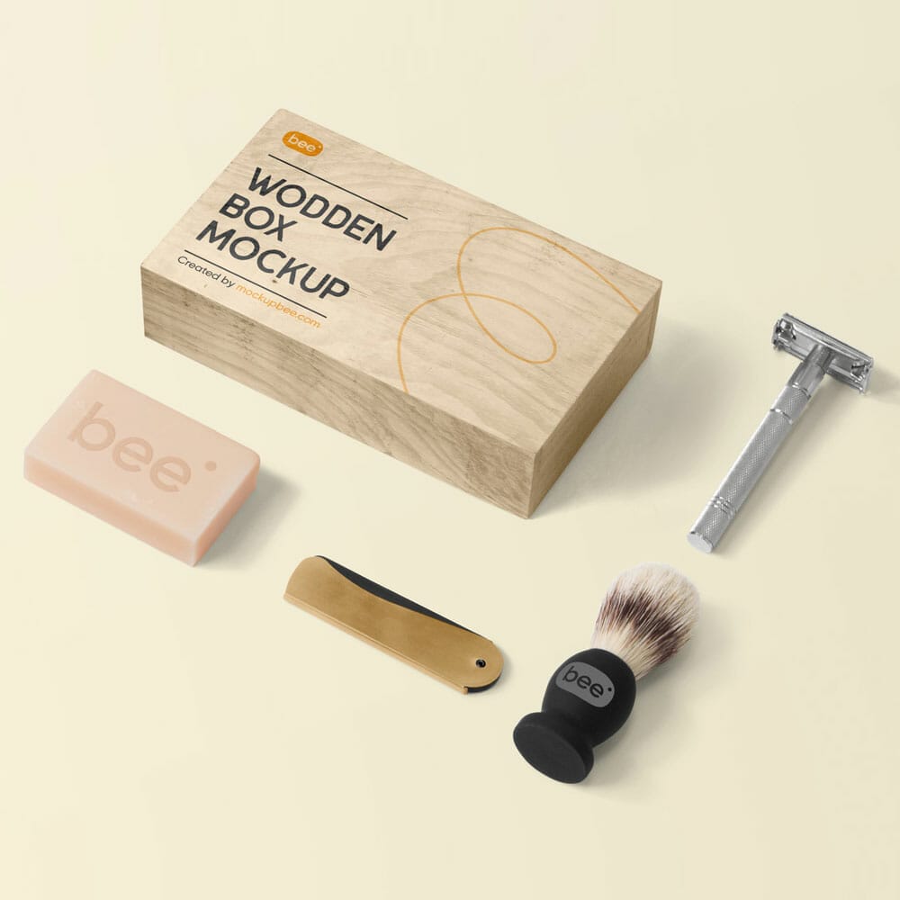 Free Wooden Box With Soap Mockup