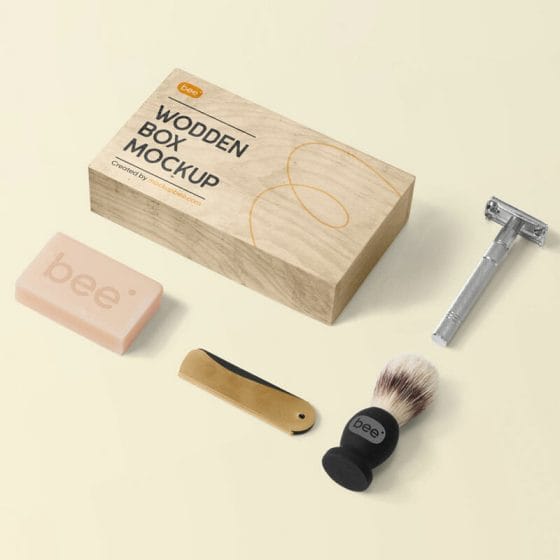 Free Wooden Box With Soap Mockup