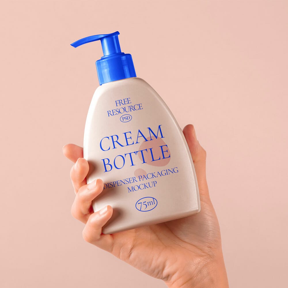 Hand Holding Cosmetic PSD Bottle Mockup