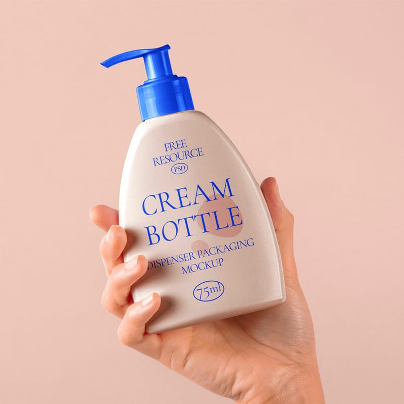 Hand Holding Cosmetic PSD Bottle Mockup