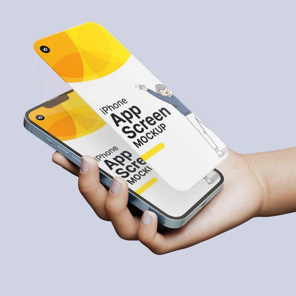 Hand Holding iPhone App Screen Mockups