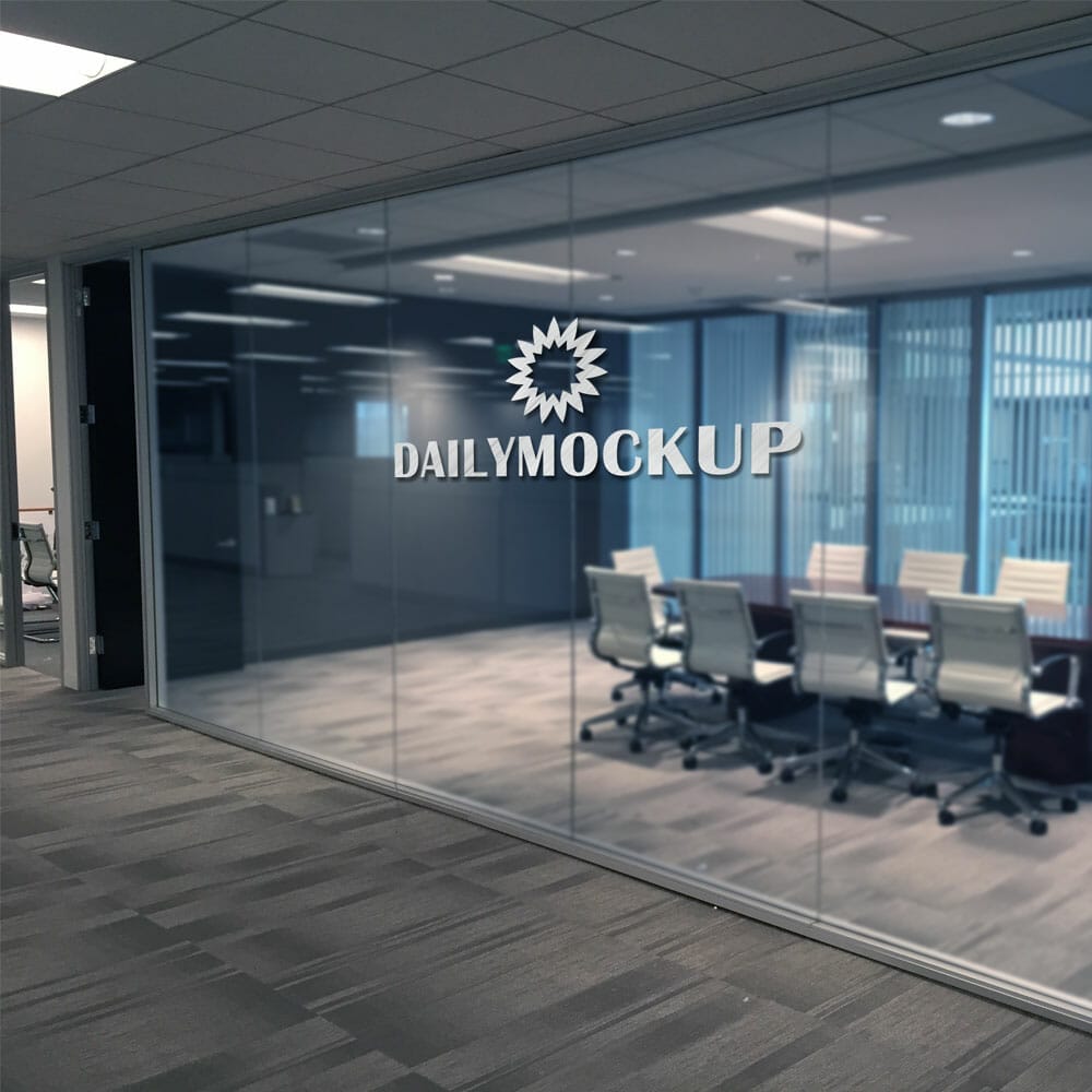 Logo Mockup On Office Glass