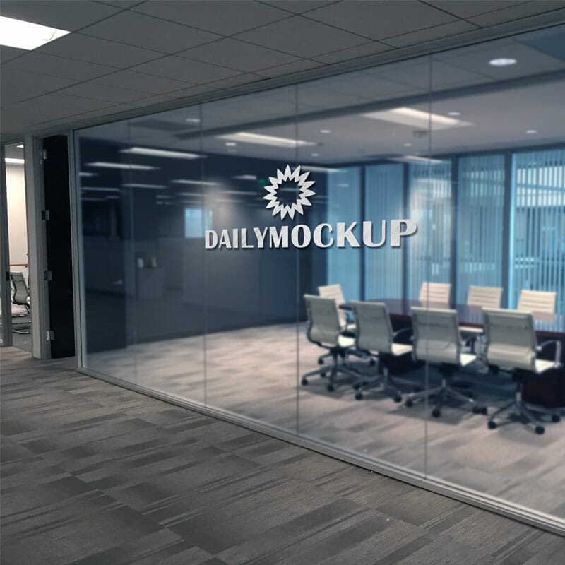 Logo Mockup On Office Glass