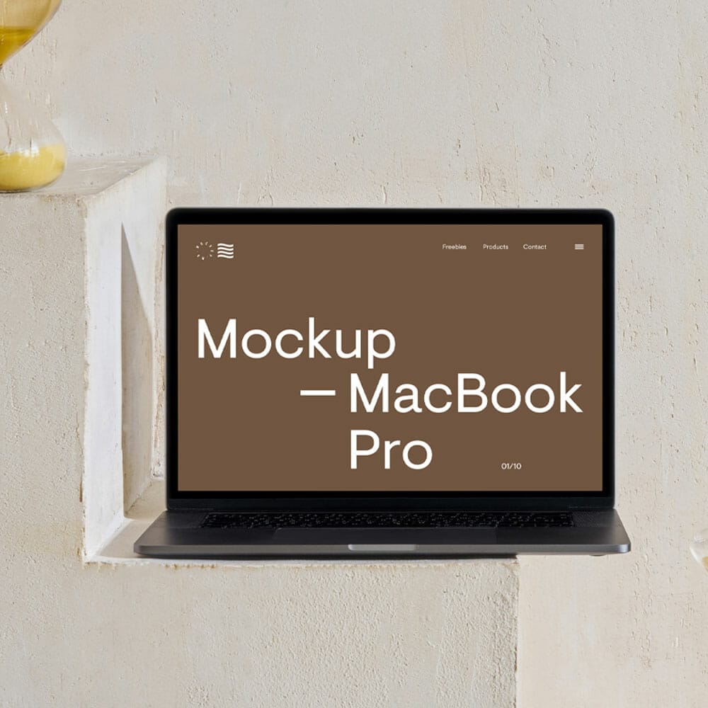 MacBook Pro On Stairs Mockup
