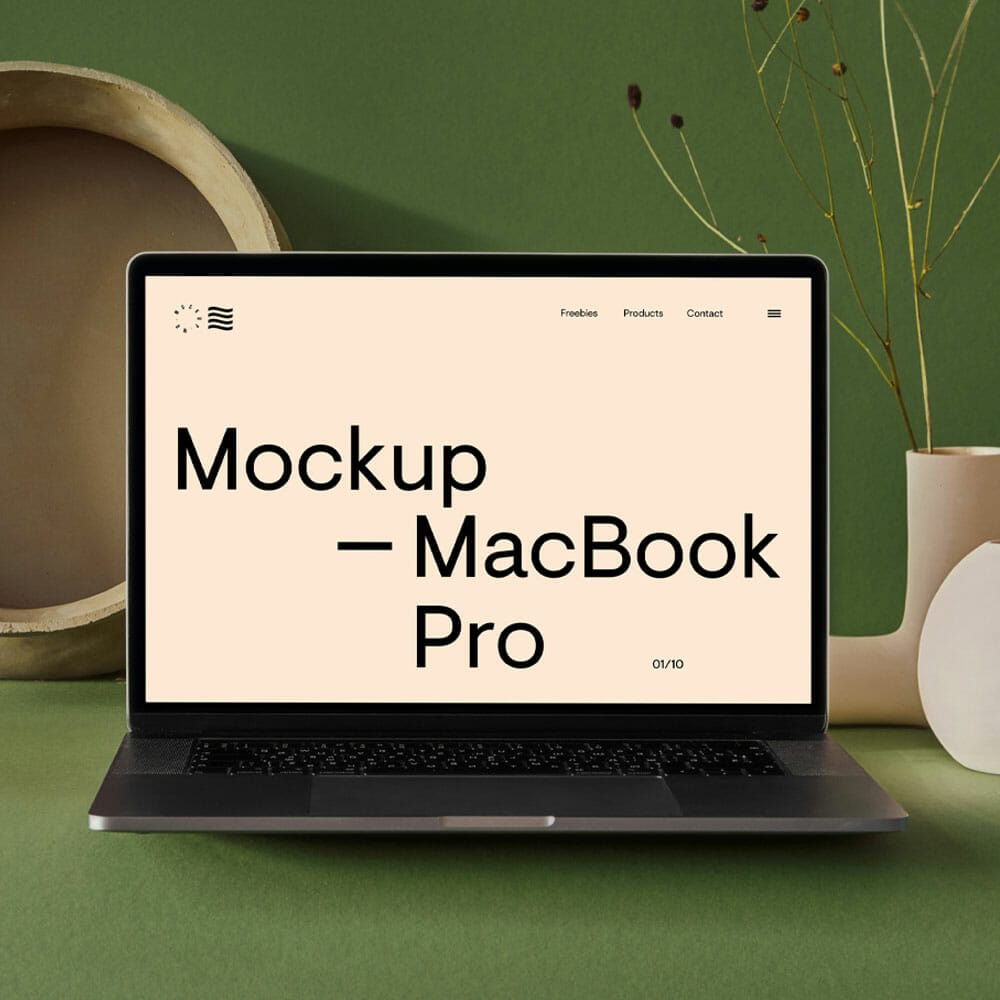 MacBook Pro With Vase Mockup