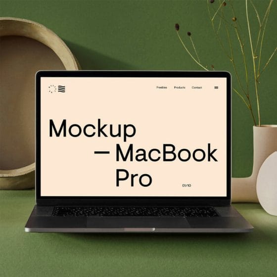 MacBook Pro With Vase Mockup