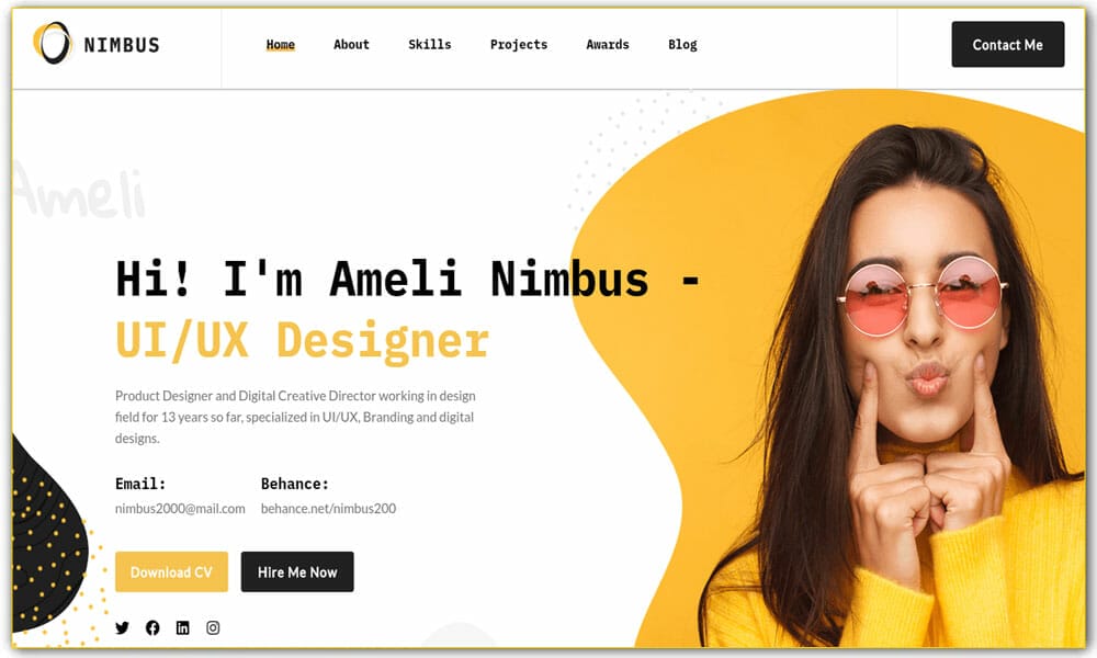 Nimbus CV - Flutter Portfolio Website Template