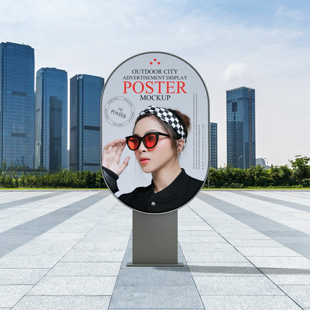 Outdoor City Advertisement Display Rounded Poster Mockup